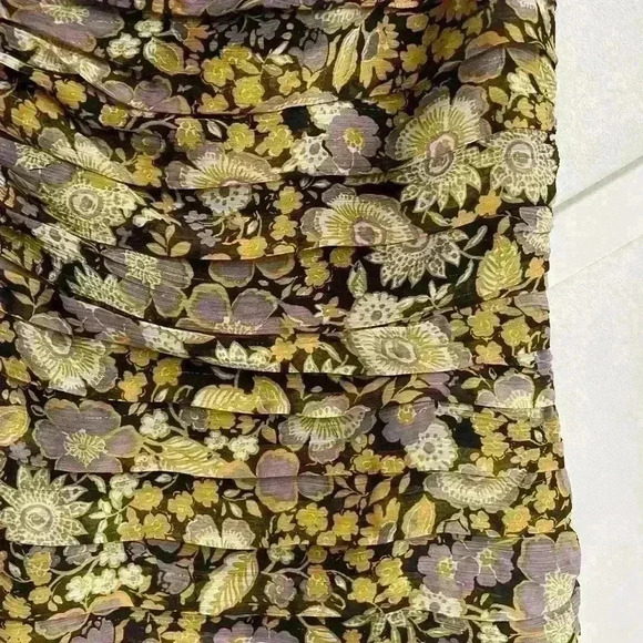 Zara ruched  one shoulder mini floral Black Gold Short Party Dress size S - Picture 7 of 9